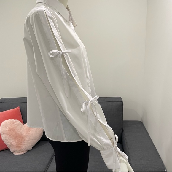 NWT KAFFE KAsara White Shirt with Tie-Up Sleeves & Pretty Pearl Button Size M - Picture 10 of 15